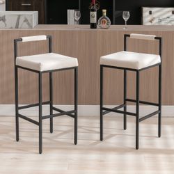 30"H Modern Low Back Bar Stools Set of 2 - new on box metal black and beige color Retail $160