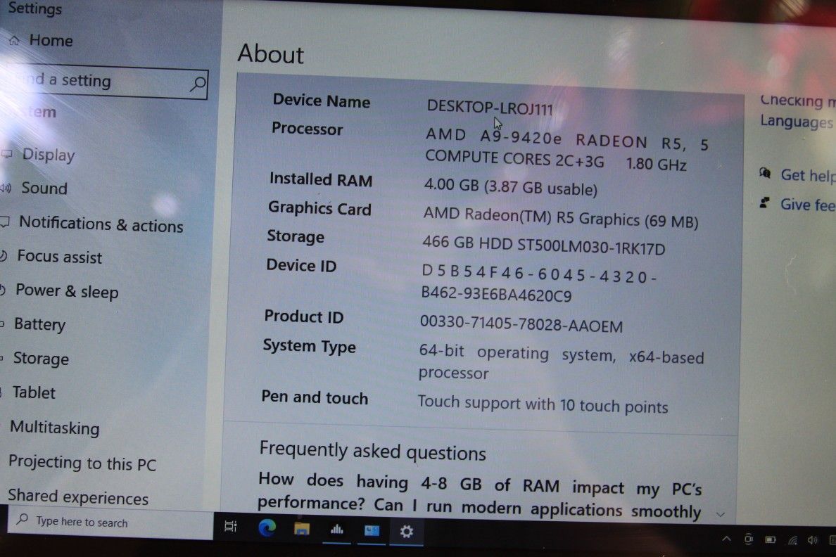 Dell 4.00 Gb Ram Amd A9-9420e Radeon R5 Computer Cores 2c +3G 120$