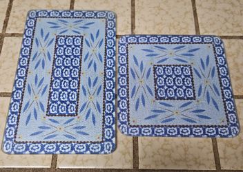 Temptations Square/Rectangle Glass Trivet Set Of Two In Old World Blue Mint Condition