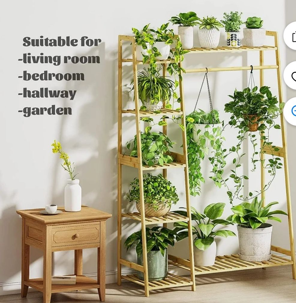 Bamworld Hanging Plant Stand Indoor Bamboo Tall Plant Stand for Multiple Plants
