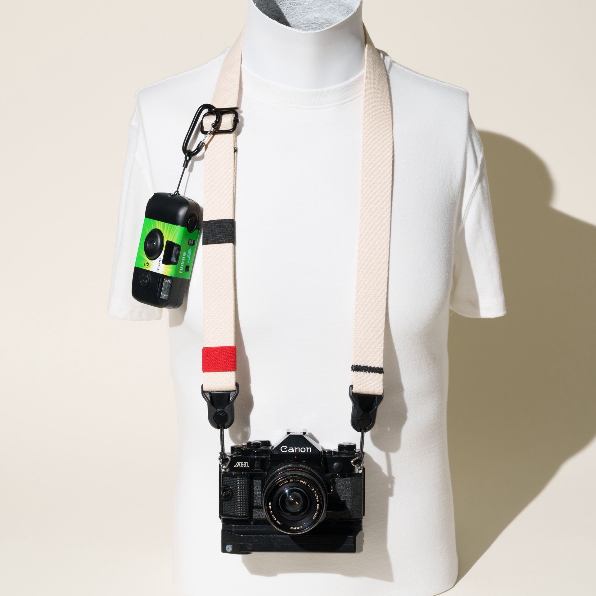 Camera Strap Adjustable Off-White/Cream Heavy-Duty Cotton w/Peak Design Anchors