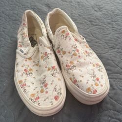 Vans Cream Floral Slip-On Sneakers
