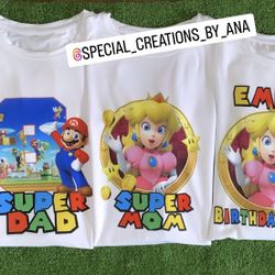 Super Mario And friends theme birthday shirts 🥳 Do you need custom shirts? 