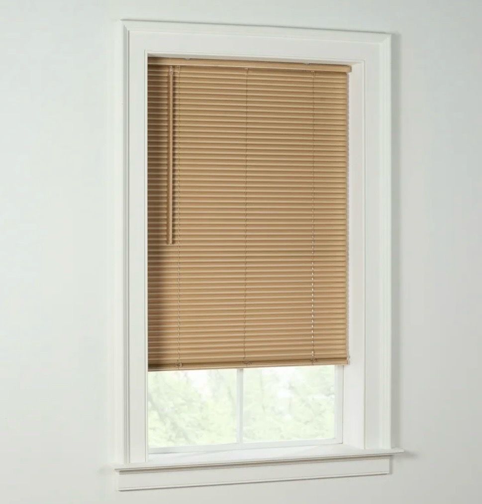 Mainstays 1" Cordless Vinyl Room Darkening Mini Blinds, Khaki, 64'W x 72”L