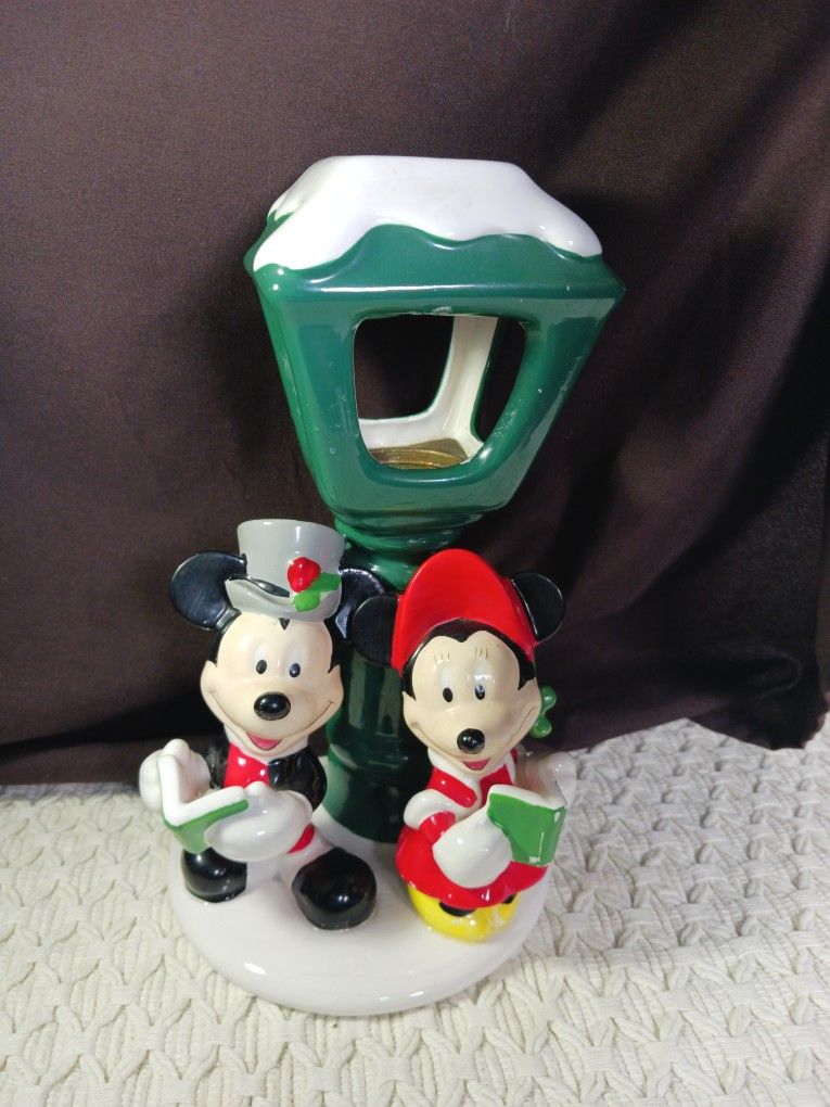 Teleflora Disney Mickey & Minnie Ceramic Christmas Carolers Tea Candle Holder