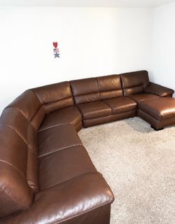 Italsofa Brown Leather Selectional Sofa with Chaise