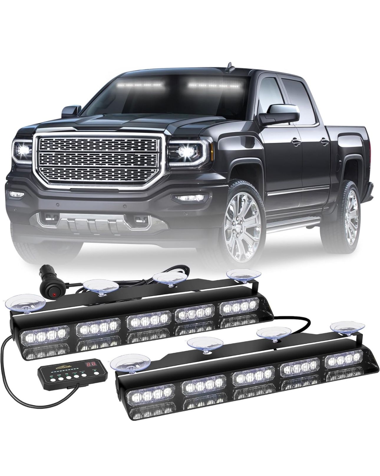 XRIDONSEN 4 x 14 inch White Emergency Dash Windshield Strobe Lights & Dash Strob