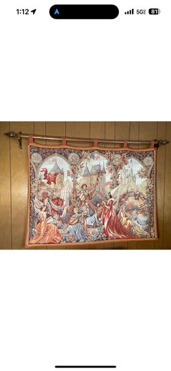 Marc Waymel “Romance at Camelot” c. 1990 French Wool Mechanical Tapestry 35”X50”