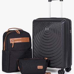 Luggage Sets,Suitcases with Wheels, Hardshell Suitcase Set, PP Carry on Luggage Set with TSA Lock, Travel Luggage (Black, Backpack Type)