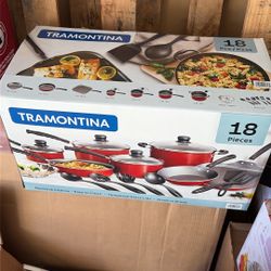 Tramontina Primaware 18 Piece Non-Stick Cookware Set - Steel Red Brand New Never Opened