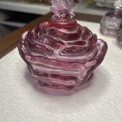 Pink Fenton Glass Butterfly Dish