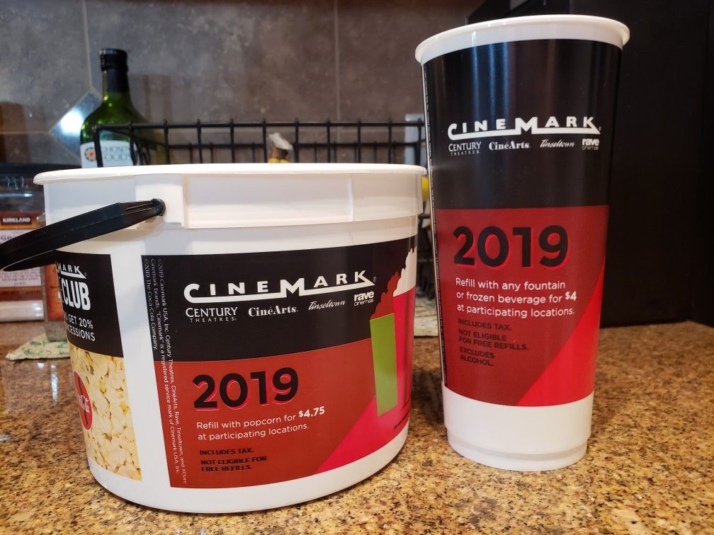 CineMark refillable 2019 popcorn bucket and cup. Clean.