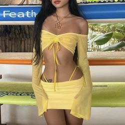 Off the Shoulder, Tie Wrap, Skirt Set