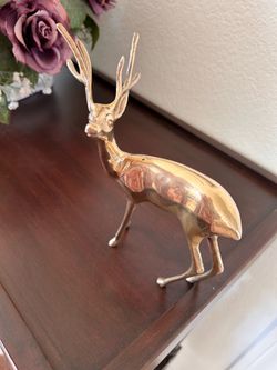 Vintage Solid Brass Standing Deer Figurine.  ( 7” W x 7”H ).