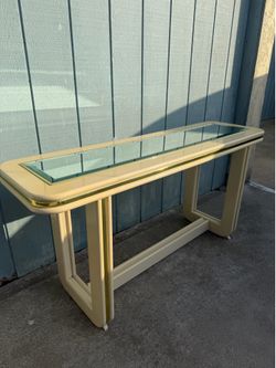 Beige and gold mirrored entry table