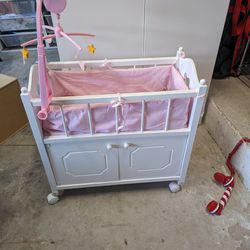 Wooden Baby Doll Crib W/Storage & Working Musical Mobile