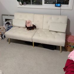 White and gold small couch 