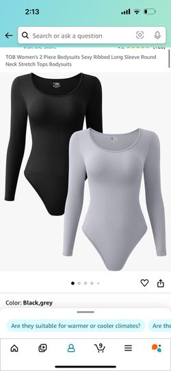 TOB Women's Bodysuits Sexy Ribbed Long Sleeve Round Neck Stretch Tops Bodysuits