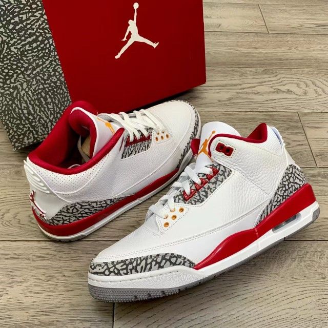 Jordan Air Jordan 3 Retro “Cardinal Red” Cardinals Mid-Top Retro Basketball Shoes Men's White Wine Red
