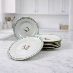 Jyoto Fine China Clare 8037 Bread Plates 6 1/4” Japan Green Rim MCM Discontinued