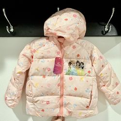 4T Disney Princess Hooded Puffer Jacket Girl Clothes