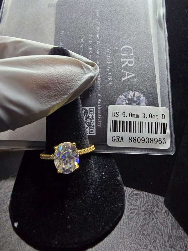 10kt gold over 925 silver, with a 3ct Moissanite Ring