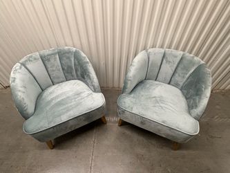 Pair of Blue Velvet Channel Back Accent Chairs