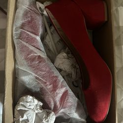 Red Pump Block Heels Size 6