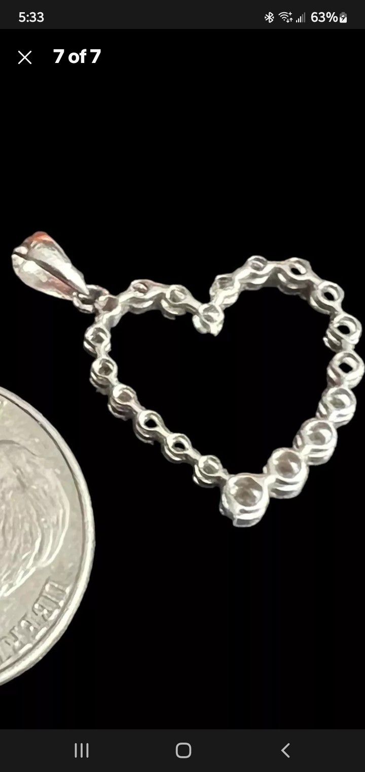 One of a Kind 10K White Gold Heart Artist Sign Natural Dismond Pendent , Acid Tested/Diamond Tested 