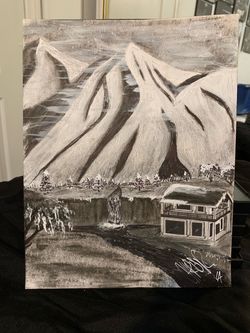 Snow mountain painting house landscape