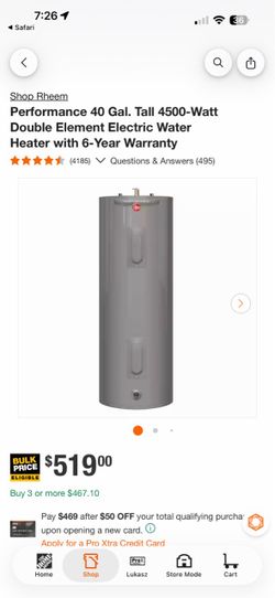 Rheem 40 Gal Electric Water Heater
