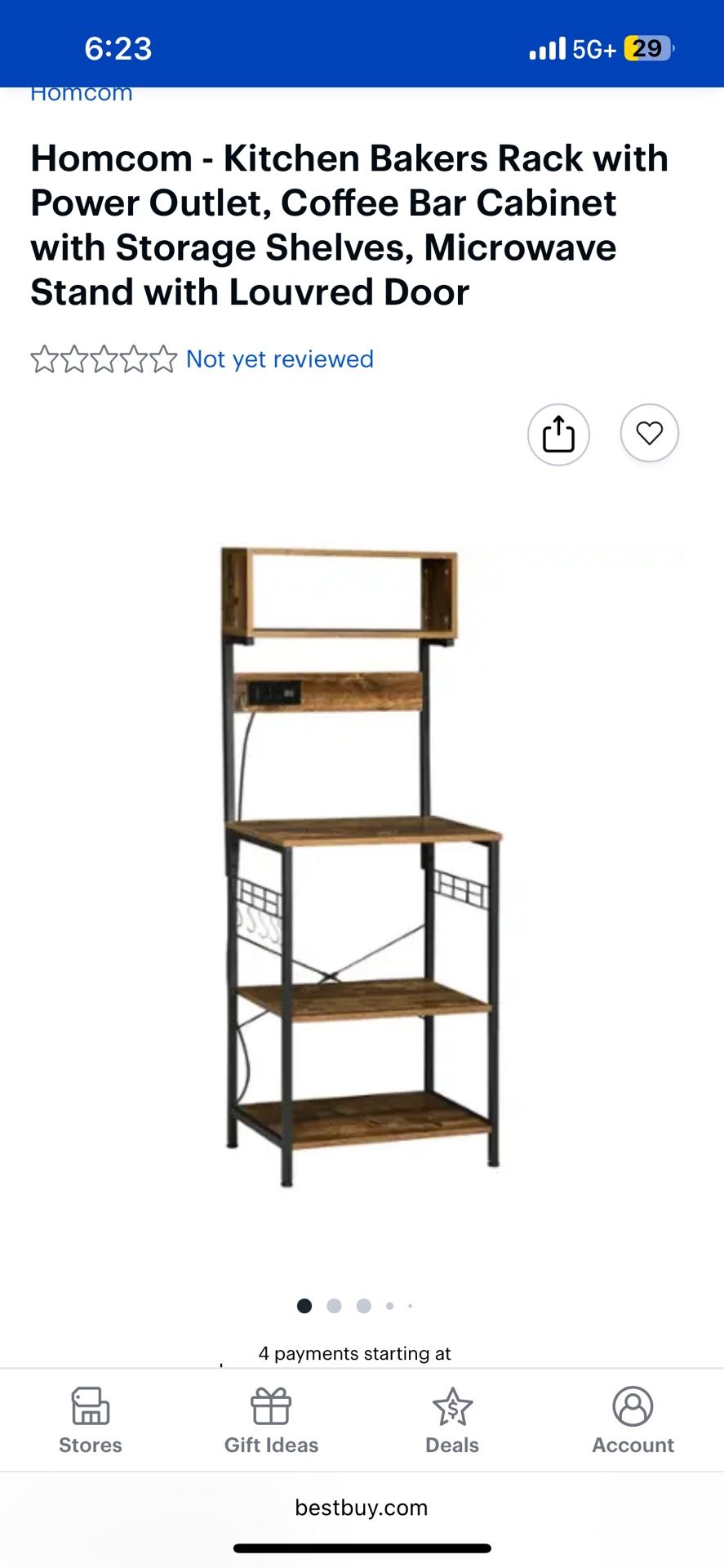 Homcom - Kitchen Bakers Rack with Power Outlet, Coffee Bar Cabinet with Storage Shelves, Microwave Stand with Louvred Door