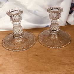 Vintage Pair Of Nice Crystal Glass Candle Holder 