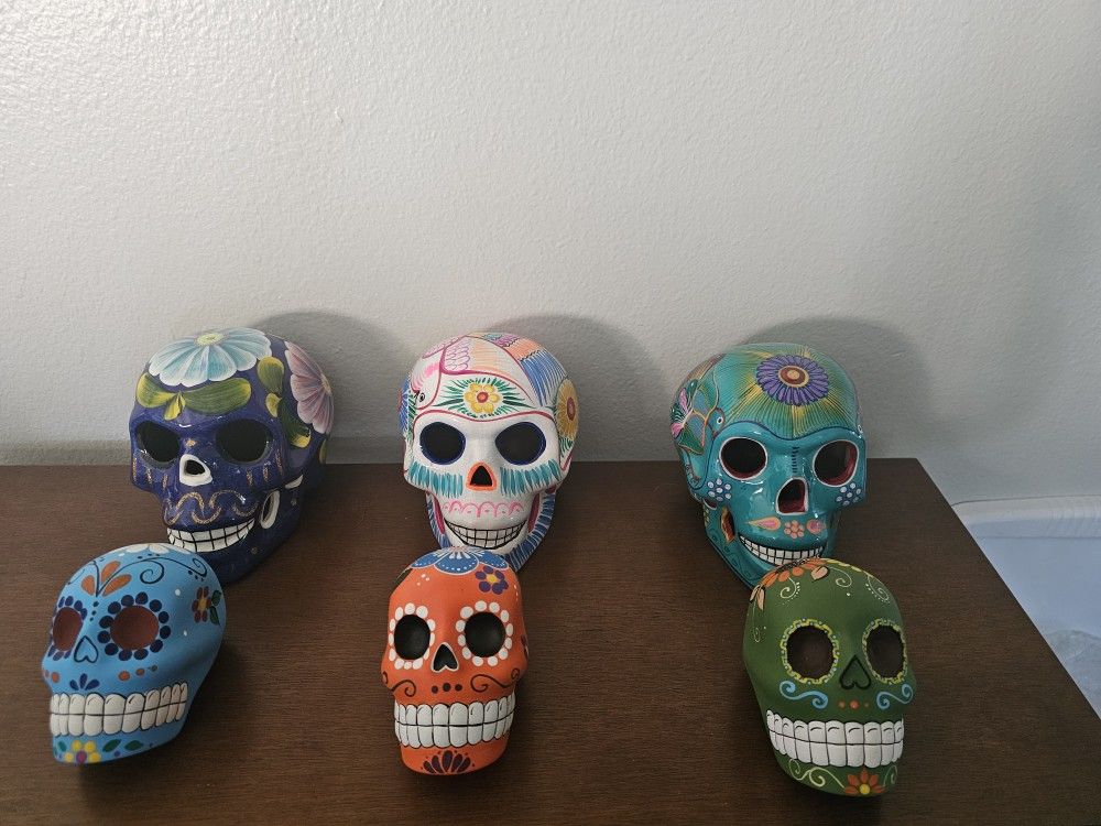 Mexican Ceramic Large Skulls Hand-painted,Pottery Handmade