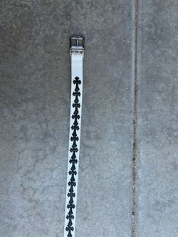 White chrome heart belt with black crosses