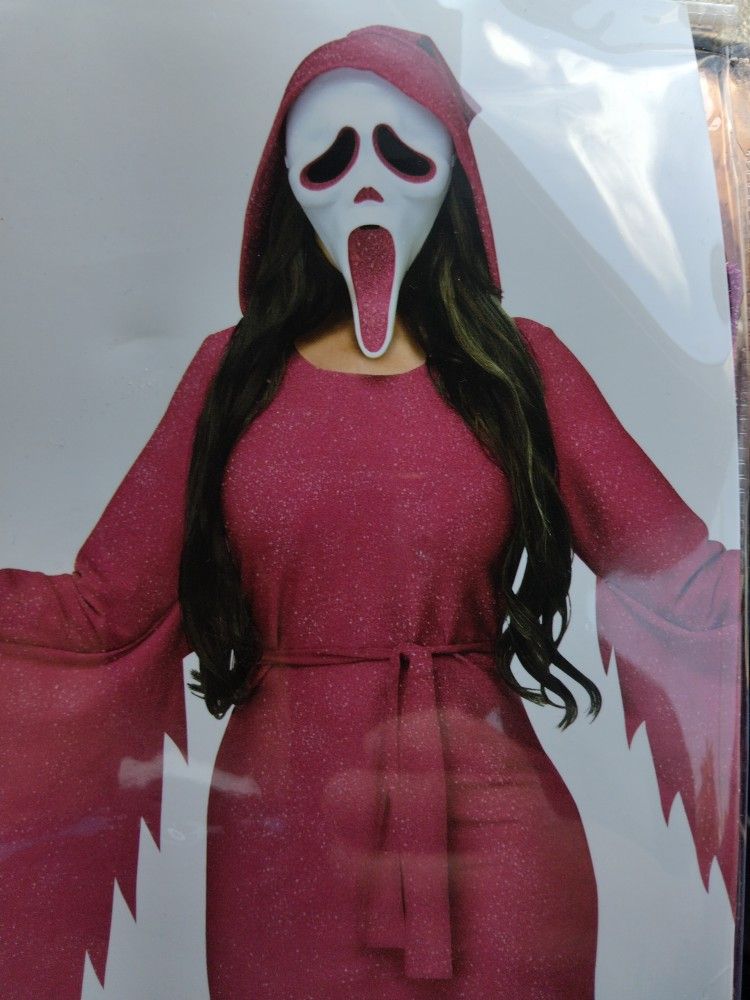 GHOST FACE GLITTER COSTUME DRESS PINK COLOR ADULT SIZE LARGE 12-14