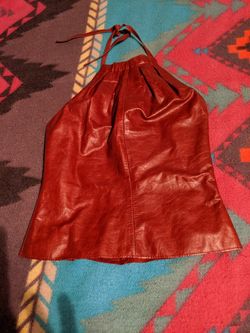 Vintage, Size Small, Red Leather Halter Top, zip side closure, One Owner