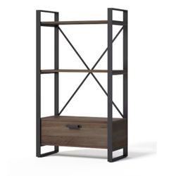 Light Oak Metal 3-Shelf Bookcase (28-in W x 50-in H x 14-in D)  