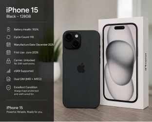 Apple iPhone 15 Black 128GB Unlocked