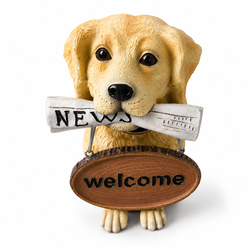 Yellow Labrador Retriever Dog Figurine Welcome Sign Newspaper Lab Puppy Decor