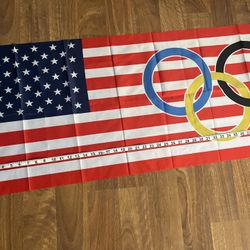 Olympics Usa, Long Banner Usa Flag With Olympics Logo, New!