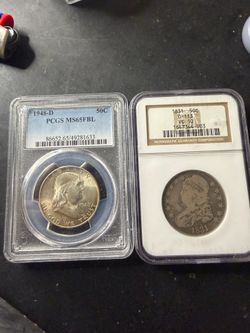 1831 Capped Bust Half Dollar Overton-113 NGC VG10/ 1948-D Franklin Half Dollar PCGS  MS65FBL