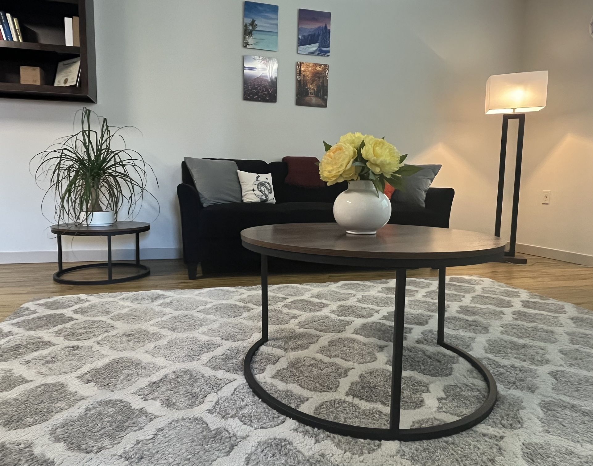 Living Room Set – Sofa, Coffee Tables, Rug, Floor Lamp (Great Deal!)