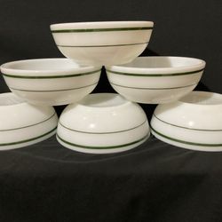 Vintage Pyrex Tableware 708 Emerald Stripe Cereal Bowls 6 Piece Set