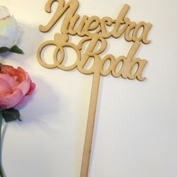 Nuestra Boda Cake Topper.  Our Wedding Wooden Cake Topper. Wedding In Spanish Cake Topper. 