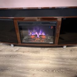 Modern Electric Fireplace TV Stand / Media Console – Dark Wood Finish