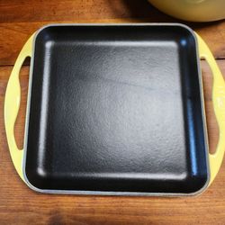 Le Creuset 9-1/2" Square Griddle Pan w/ Handles Yellow Soleil 24cm - NEW