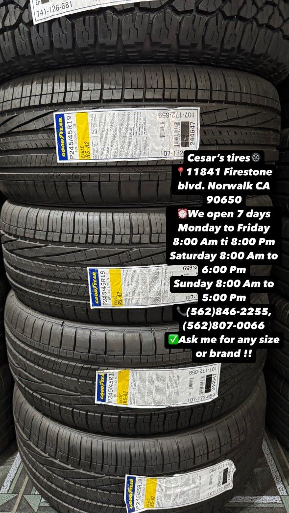 245/45R19 GOODYEAR EAGLE RSA2 A SET OF FOUR NEW TIRES, INCLUDES MOUNTING AND BALANCING WITH WARRANTY, ASK  ME FOR ANY SIZE OR BRAND, WE HAVE THE BEST 