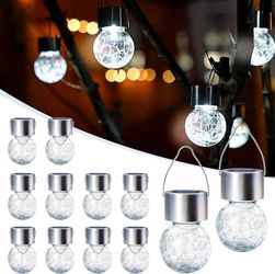 12 Pack Outdoor Solar Lights, Hanging Solar Lights for Christmas Decoration - Waterproof Crackle Glass Solar Lights for Garden, Patio, Fence, Tree (Wh