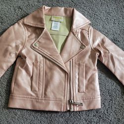 2t Faux Leather Moto Jacket In A Rose Gold Color